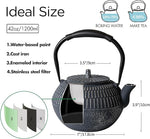 Load image into Gallery viewer, Cast iron Teapot, Tea Kettle for Stovetop Safe with Stainless Steel Infuser, Japanese Hand-made Line Pattern Tea Pot Coated with Enameled Interior for 42oz, 1200ml Dark Blue