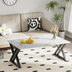 Load image into Gallery viewer, Coffee Table White Living Room Center Table, Simple Modern Faux Marble Rectangular Tea Table with Sturdy Black Metal Frame,Industrial Wooden Coffee Table for Bedroom Home Office