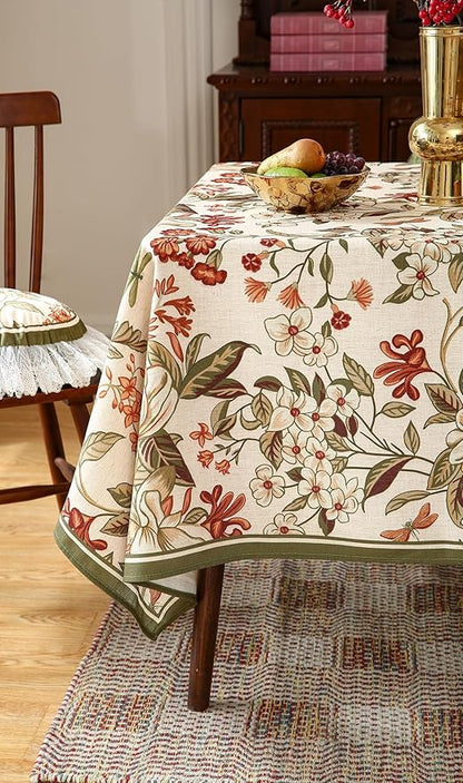 Designer Bohemian Linen Rectangular Tablecloth,Colorful Floral Pattern Table Cloth,Wrinkle Resistant Decorative Tablecloths for Dining Thanksgiving Kitchen Party,55"*87"-Grace A