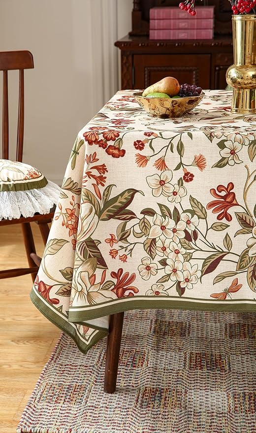 Designer Bohemian Linen Rectangular Tablecloth,Colorful Floral Pattern Table Cloth,Wrinkle Resistant Decorative Tablecloths for Dining Thanksgiving Kitchen Party,55"*87"-Grace A