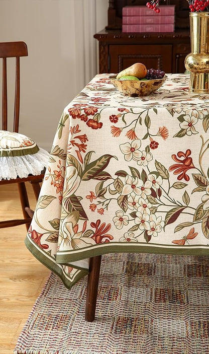 Designer Bohemian Linen Long Tablecloth Rectangle,Colorful Floral Pattern Table Cloth,Wrinkle Resistant Decorative Tablecloths for Dining Thanksgiving Kitchen Party,63"*102"-Grace A