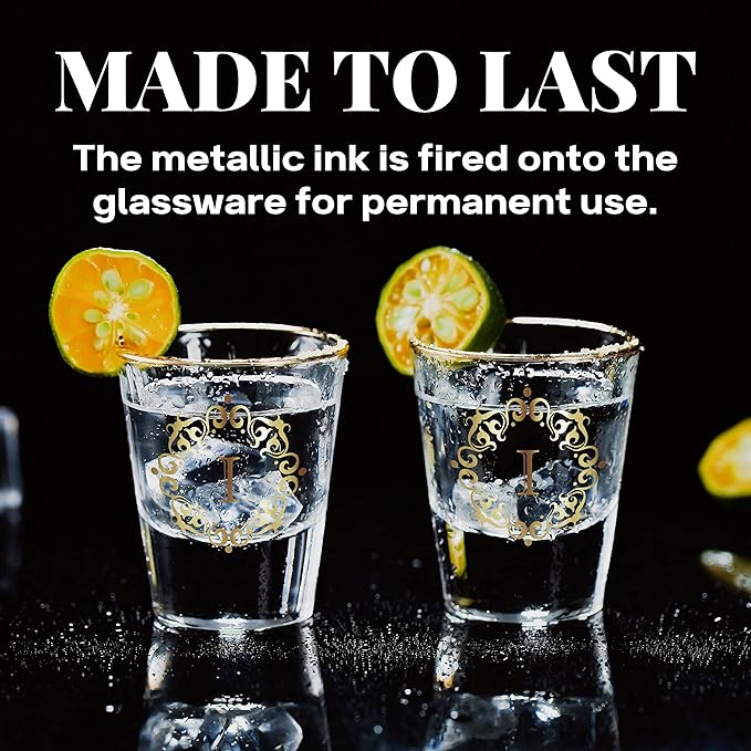 Personalized Shot Glass Set, Custom Gifts for Tequila, Vodka, or Whiskey Lovers, Birthday, Christmas Gifts for Him, Her, 2 Pack, with Initial L