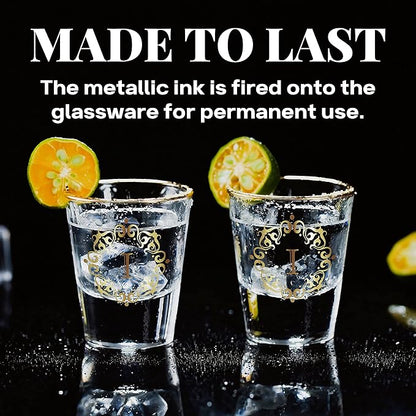 Personalized Shot Glass Set, Custom Gifts for Tequila, Vodka, or Whiskey Lovers, Birthday, Christmas Gifts for Him, Her, 2 Pack, with Initial L