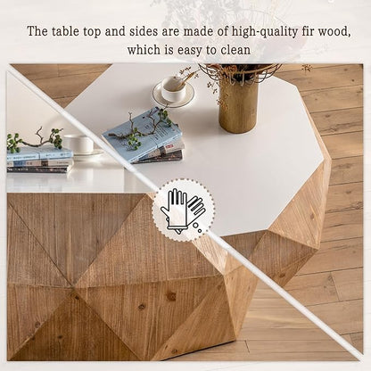 38" Modern Farmhouse Coffee Table, American Retro Style Drum Coffee Table for Office, Dining Room and Living Room, White Tabletop