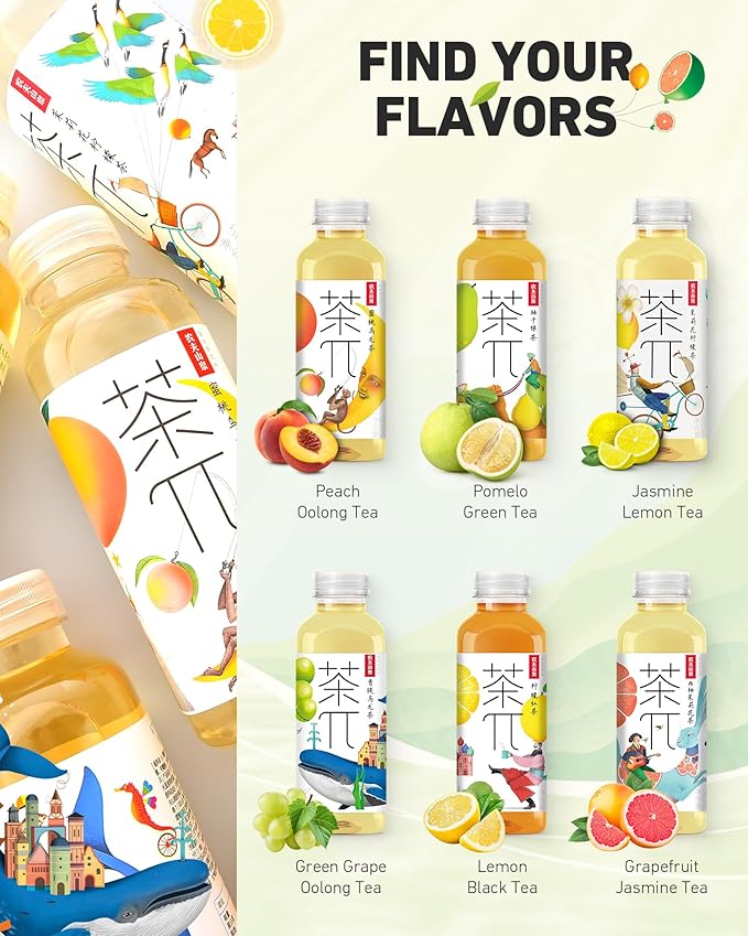 Tea PI Iced tea – Peach Oolong Tea Sweet Iced Fruit Tea Bottles, Real Juice, -16.9 fl oz, 500mL, 15 Pack
