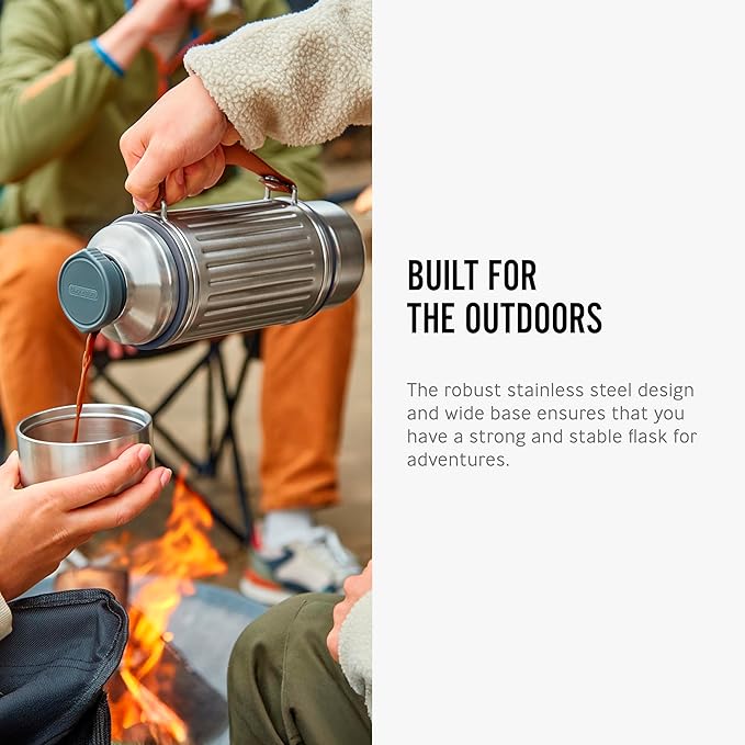 BLACK+BLUM - Insulated Explorer Flask Duo - Vacuum Insulated 304 Stainless Steel Flask with Leak Proof Lid, Nylon Carry Strap and two double-walled steel cups - Keeps Hot and Cold for 24 hours - 1L