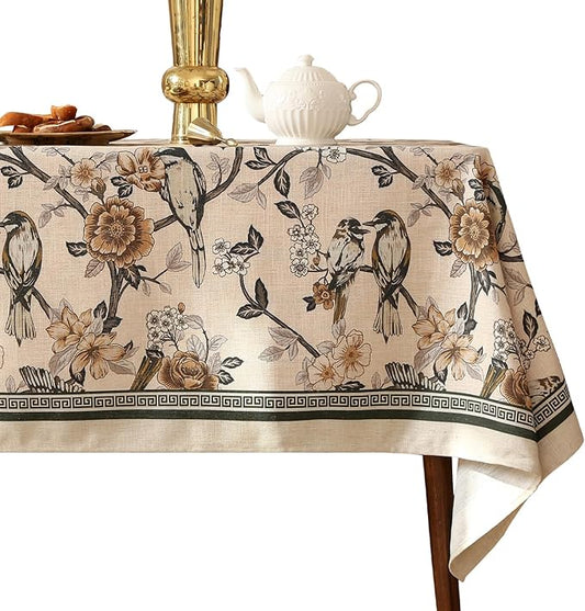 Designer Vintage Linen Square Table Cloth,Floral and Bird Pattern Elegant Tablecloths,Fall Wrinkle Resistant Home Decor Tablecloth for Dining Kitchen Party Christmas,67"*67"-Murad A