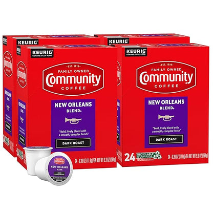 Community Coffee New Orleans Blend 96 Count Coffee Pods, Special Dark Roast, Compatible with Keurig 2.0 K-Cup Brewers, 24 Count (Pack of 4)