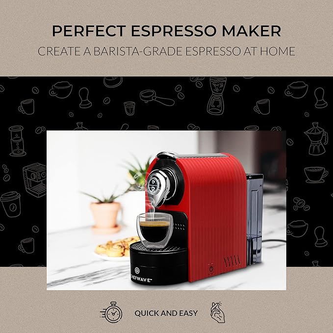 ChefWave Espresso Machine 20 Bar Pump Pressure - Compact Stainless Steel Espresso Maker for Home & Office - Fast Heating, Easy-to-Clean, Compatible with Ground Coffee and ESE Pods