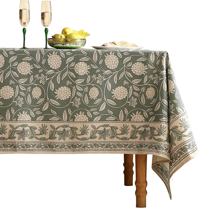 Designer Grayish Green Linen Small Square Tablecloth,Floral Stain Resistant Table Cloth,Fall Vintage Decor Tablecloths for Dining Thanksgiving Kitchen Tea Party,55"*55"-Andrew A