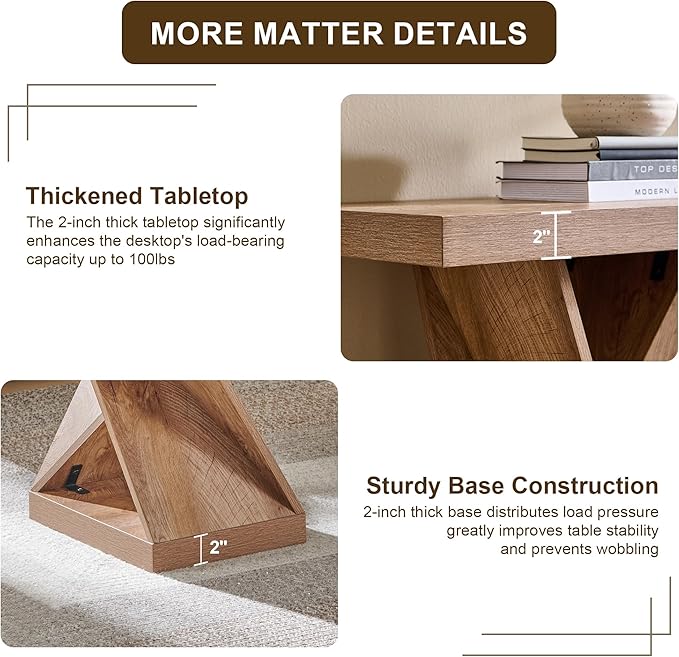 OKD Modern Coffee Table, 48" Twisted Center Table with Wood Thickened Pedestal, Rectangular Rustic Living Room Table, Farmhouse Storage Low Cocktail Tea Table, Light Tree Knot