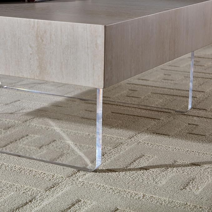 Drum Coffee Table Modern MDF Wooden Tea Table Living Room Square Coffee Table with Acrylic Legs and Marble Grain TopNo Need Assembly