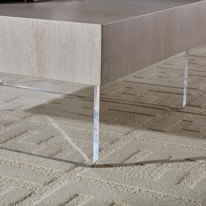 Drum Coffee Table Modern MDF Wooden Tea Table Living Room Square Coffee Table with Acrylic Legs and Marble Grain TopNo Need Assembly