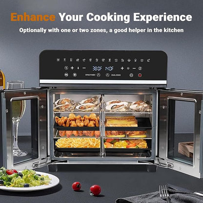 24Qt Large Air Fryer Toaster Oven Combo - French Double Door Airfryer, 15 Cooking Functions Touch Dual Zone Independent Control Electric Oven, Stainless Steel Air Fryers Oven 13 Accessories & Cookbook