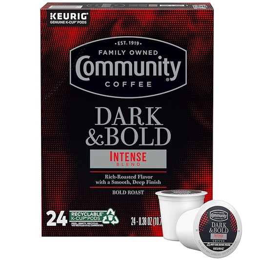 Community Coffee Dark & Bold Intense Blend 24 Count Coffee Pods, Compatible with Keurig 2.0 K-Cup Brewers, 24 count (Pack of 1)
