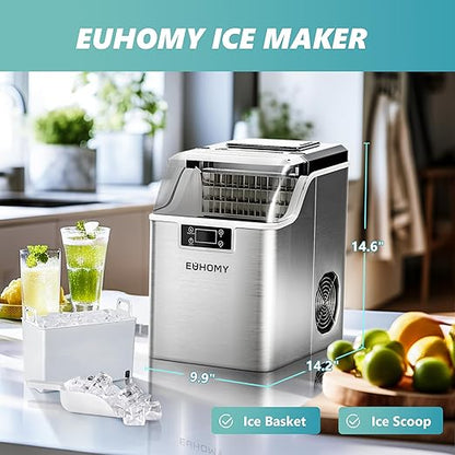 EUHOMY Ice Cube Maker Machine Countertop, 2 Ways to Add Water, 45Lbs/Day 24 Pcs Ready in 13 Mins, Self-Cleaning Portable Compact, with Ice Scoop & Basket, Perfect for Home/Kitchen/Office/Bar