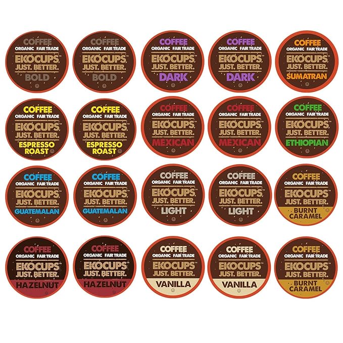 EKOCUPS Organic and Fair Trade Gourmet Coffee Single Serve Cups for Keurig Brewer, 20 Count