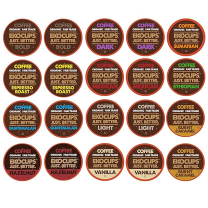 EKOCUPS Organic and Fair Trade Gourmet Coffee Single Serve Cups for Keurig Brewer, 20 Count