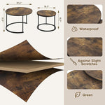 Load image into Gallery viewer, Smuxee Rustic Nesting Coffee Table Set of 2, 27.6" Round Coffee Table Wooden Marble Pattern with Adjustable Non-Slip Feet, Industrial End Table for Living Room Bedroom Balcony