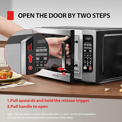 TOSHIBA EM131A5C-SS Countertop Microwave Ovens 1.2 Cu Ft with 12.4" Removable Turntable Smart Humidity Sensor, 12 Auto Menus Mute Function ECO Mode Easy Clean Interior, 1000W, Silver