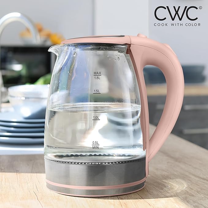COOK WITH COLOR Electric Tea Kettle, 1.8L Cordless Hot Water Boiler, 1200W Rapid Boil, Auto Shutoff & Boil Dry Protection, BPA-Free, Sleek Countertop Design, Blush