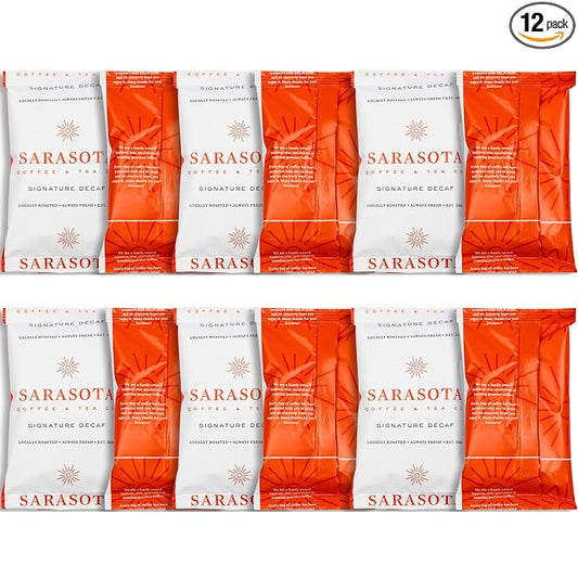Coffee Packets – Decaf Medium-Dark Roast Ground Coffee, Low Acid Mold Free 2 oz Packs for 12 Cup Brewers, Pre-Measured Fractional Packs, 12 Count Box – Sarasota