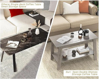 31.5 Inch Coffee Table with 2-Tier Storage – Modern Industrial Farmhouse Coffee Table for Living Room, Compact Durable MDF & Particle Board, Easy Assembly, Black Center Table for Living Room or Office