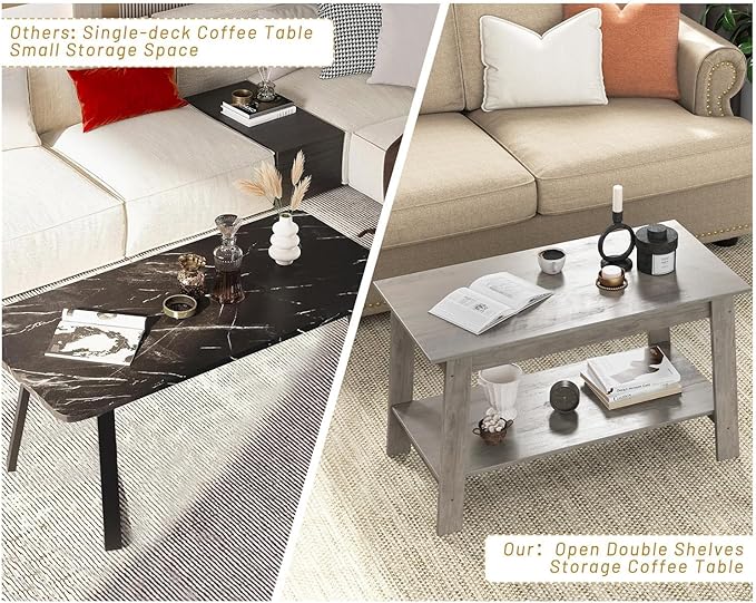 31.5 Inch Coffee Table with 2-Tier Storage – Modern Industrial Farmhouse Coffee Table for Living Room, Compact Durable MDF & Particle Board, Easy Assembly, Black Center Table for Living Room or Office