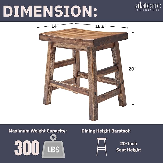 Alaterre Furniture Durango 20-Inch Tall Industrial Wood Dining Stool - Table or Extra Seat - Unique Rustic Industrial Style and Comfort - Farmhouse, Solid Wood Furniture