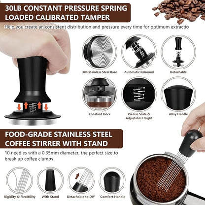 Y-Step 25 PCS Espresso Accessories Kit, Espresso Tamper Kit Coffee Tamper Set, 51mm Espresso Tamper with Spring Loaded Calibrated, 51mm Espresso Puck Screen and Dosing Funnel, WDT Tool, Latte Art Kit