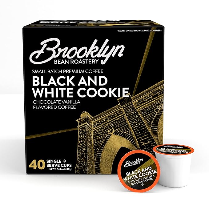 Brooklyn Beans Black and White Cookie Coffee Pods - Compatible with Keurig K Cup Brewers Including 2.0 Machines, 40 Count, Dessert-Inspired