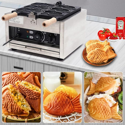 Fish Shaped Taiyaki Maker Stainless Steel Fish Shaped Waffle Machine Nonstick Baking Molds Fish Shaped Waffles Machine 110V 1500W