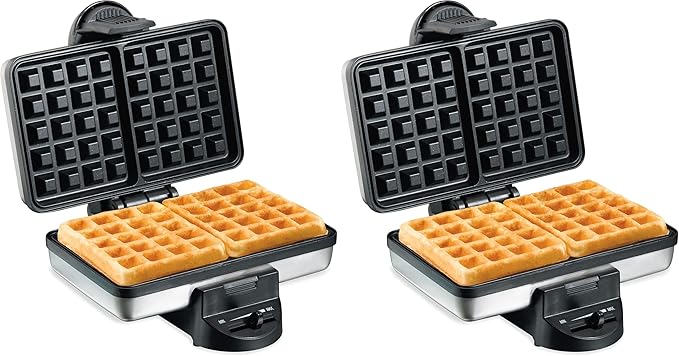 Hamilton Beach Belgian Mini Waffle Maker with Shade Control, Makes 2 at Once, Create Personalized Keto Chaffles and Hash Browns, PFAS-Free Non-Stick Plates, Compact Design, Stainless Steel (26009)