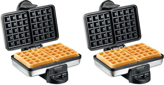 Hamilton Beach Belgian Mini Waffle Maker with Shade Control, Makes 2 at Once, Create Personalized Keto Chaffles and Hash Browns, PFAS-Free Non-Stick Plates, Compact Design, Stainless Steel (26009)