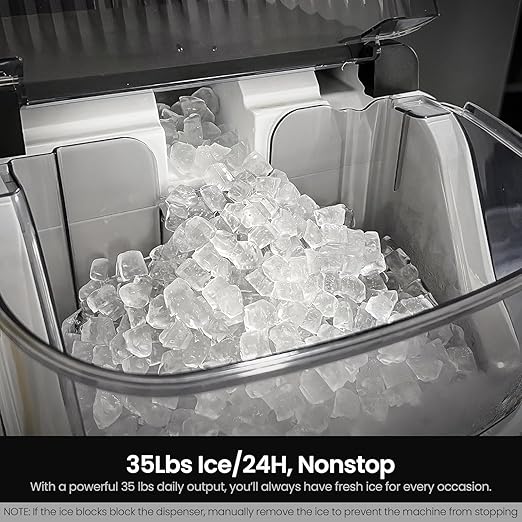 Kismile Nugget Ice Makers Countertop,Portable Ice Machine with Crushed Ice, 35lbs/Day,Self-Cleaning,One-Click Operation for Home Use(Black)