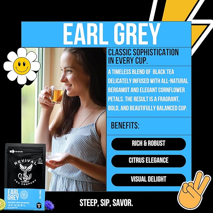 Revival Tea Company Earl Grey Tea - Black Tea Blend with Bergamot and Cornflower Petals - 24 Tea Bags