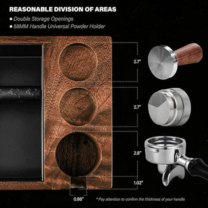 CrossCreek Coffee Knock Box | Fits 58mm Portafilter Holder | Tamping Station & Distributor Stand | Large Wood Espresso Container | Espresso Accessories for Coffee Bar