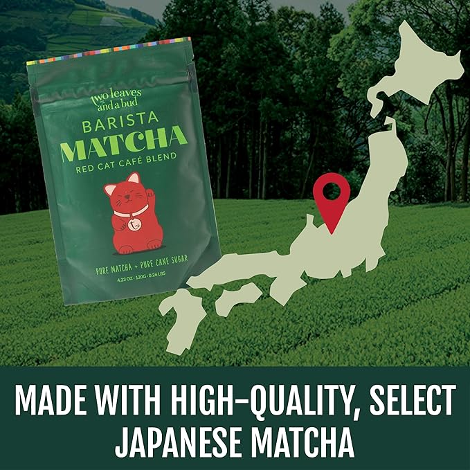 Two Leaves and a Bud Barista Matcha Sweetened Latte Blend (8 Servings), Japanese Matcha Green Tea Powder, 1 Resealable Bag, 120g (4.23oz)