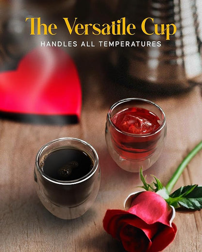 Kitchables Espresso Cups Set of 4, 2.7oz - Durable Double Walled Espresso Shot Glass - Expresso Shots Cup Compatible With Nespresso Machines - demitasse cups - Tasas De Café Expreso