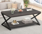 Load image into Gallery viewer, HSH Gray Coffee Table for Living Room, Minimalist Rectangle Center Table with Storage Shelf，Industrial Dark Wood and Metal Cocktail Tea Table, Office Simple 2 Tier Display Coffee Table, 47 Inch