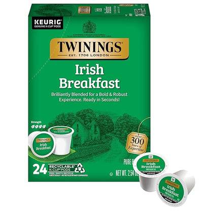 Twinings Irish Breakfast Black Tea K-Cup Pods for Keurig, 24 Count (Pack of 1), Robust, Strong, Bold Flavour, Caffeinated, Enjoy Hot or Iced