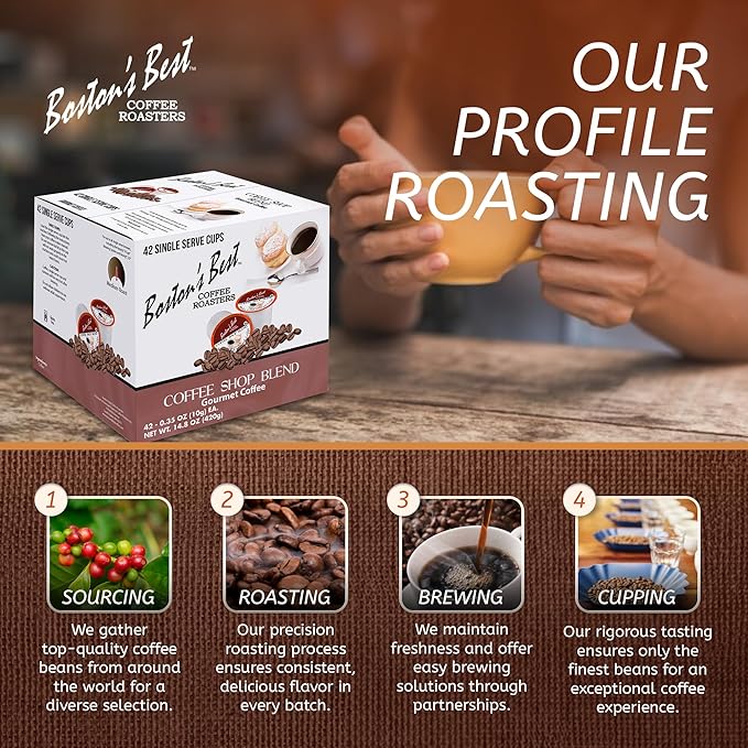 Boston’s Best - Coffee Shop Blend, Hearty Medium Roast, Delicious Gourmet Coffee Compatible with Keurig CoffeeMaker, 1 Count (42 Single Serve Medium Roast Cups)