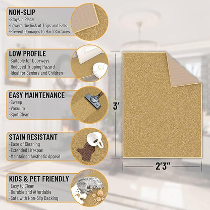 Ottomanson Rugs for Entryway 2'3" x 3' Non Slip Solid Small Area Rugs Durable Front Door Mat Rug Stain Resistant Entrance Rugs for Bathroom Kitchen Bedroom & Living Room, Beige