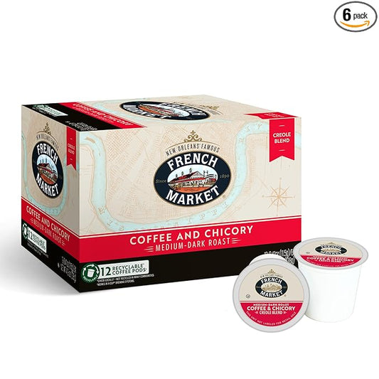 French Market Coffee & Chicory Medium-Dark Roast Single Serve Coffee Pods, 12ct Box (Pack of 6)