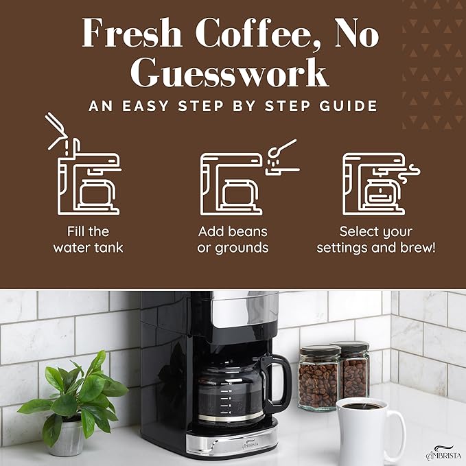 12-Cup Digital Drip Coffee Maker with Built-In Burr Grinder | Programmable Coffee Machine | Reusable Filter and Refillable Water Tank | Warming Plate with Glass Coffee Pot