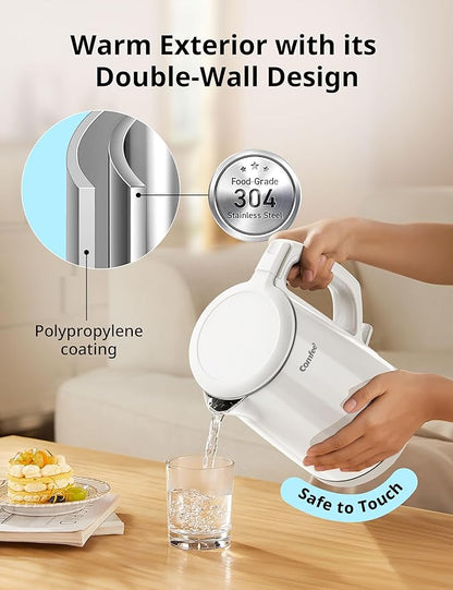 COMFEE' Electric Kettle and Tea Kettle, 1.5L Double Wall, Stainless Steel Interior, Lid & Spout, Fast Boil, Auto-Off, and Boil-Dry Protection, 1500W
