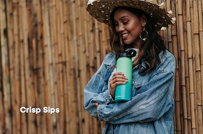 HYDRO CELL Stainless Steel Insulated Water Bottle with Straw - For Cold & Hot Drinks - Metal Vacuum Flask with Screw Cap and Modern Leakproof Sport Thermos for Adults (Mint/Green 18oz)