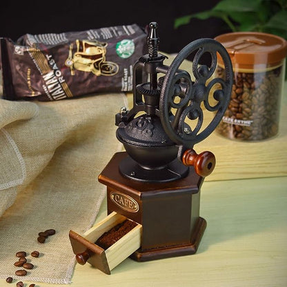 IMAVO Manual Coffee Grinder, Wooden Coffee Bean Grinder with Cast Iron Hand Crank, Antique Design, Perfect for Home, Coffee Shop, Gift