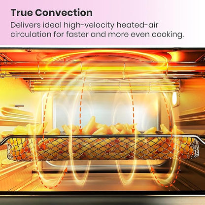 Retro Style Infrared Heating Air Fryer Toaster Oven, Extra Large Countertop Convection Oven 10-in-1 Combo, 6-Slice Toast, Enamel Baking Pan Easy Clean with Recipe Book, Classic Pink Color