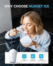 EUHOMY Smart Nugget Ice Maker Countertop, Pebble Ice Maker Machine with APP Control, 40lbs/24H, Ready in 7 Mins, Self-Cleaning, Portable Sonic Ice Makers with Hanging Ice Scoop for Home/Kitchen/Office